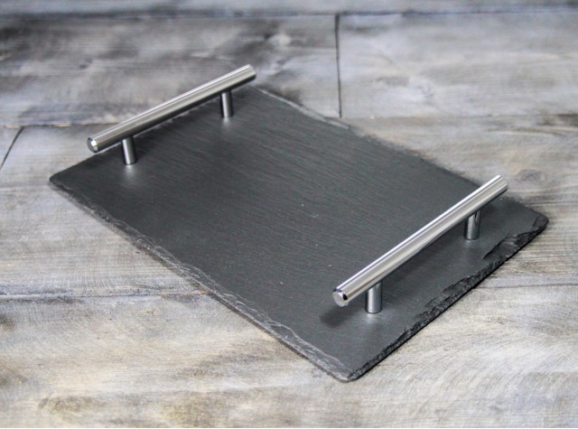 Small Welsh Slate Tray - With Chrome Handles